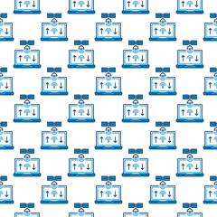 Poster - Satellite with Laptop PC vector Internet Access blue seamless pattern