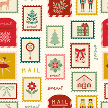 Vector Christmas Seamless Pattern With Mailbox And Stamps