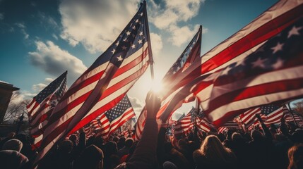 people waving American flag american flag Patriots of America. Banner.