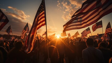 people waving American flag american flag Patriots of America. Banner.