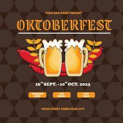 Vector flat illustration for oktoberfest beer festival celebration, Oktoberfest post template