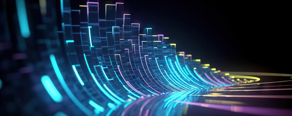Poster - Abstract digital background. Can be used for technological processes, neural networks and AI, digital storages, sound and graphic forms, science, education, etc.