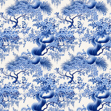 Blue Willow Seamless Pattern, Chinese Blue Willow Motifs, Scrapbooking, Chinoiserie Digital Seamless Paper
