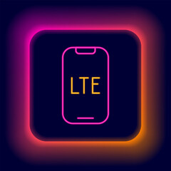 Poster - glowing neon line lte network icon isolated on black background. colorful outline concept. vector