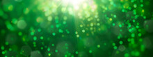 Christmas Background - Abstract Banner - Green Blurred Bokeh Lights - Festive Header With Beautiful Rays