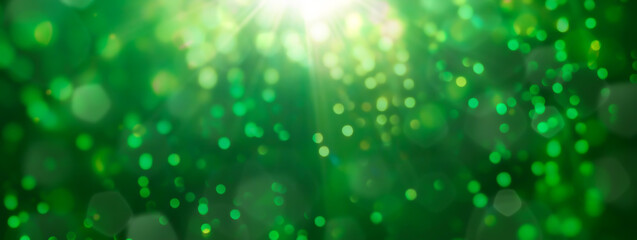 Wall Mural - christmas background - abstract banner - green blurred bokeh lights - festive header with beautiful 