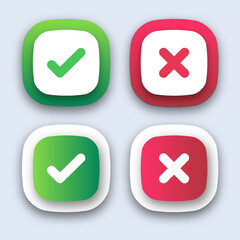 Aufkleber - Right wrong symbol in application style icon set with shadows. Right, Wrong mark color. Vector set of flat round check mark, X mark icons, Checkmark vector.