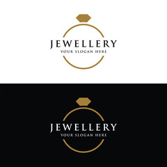 Fototapete - Luxury vintage jewelry logo template design with creative idea with abstract ring shape. Logo for jewelry shop,business,company,fashion.