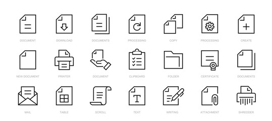 Poster - Document thin line icons set. Documents editable stroke icons collection. File symbol. Vector illustration