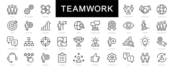 Wall Mural - teamwork & business people thin line icons set. teamwork editable stroke icon collection. business i