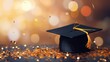© vadymstock - Graduation cap with confetti background. AI generative.