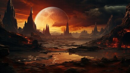 Planet landscapes. AI generative.