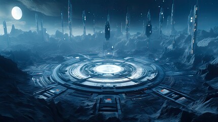 Wall Mural - discovering new worlds: a futuristic space colony on an uncharted planet. journey, explore, and surv