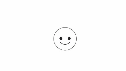 Poster - Smiling emoticon bw outline 2D object animation. Content positive emotion monochrome linear cartoon 4K video. Satisfied reaction. Happiness emoji animated element isolated on white background