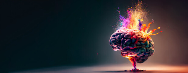 concept of a human brain full with creativity, shows multiple colors and action