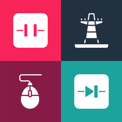 Poster - Set pop art Diode in electronic circuit, Computer mouse, Electric tower line and Electrolytic capacitor icon. Vector