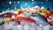 fresh fish and shellfish on ice at market generative AI