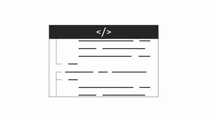 code script bw outline 2d object animation. developing programming monochrome linear cartoon 4k vide