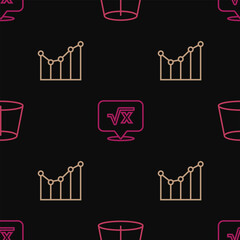Poster - Set line Geometric figure, Graph, schedule, chart, diagram and Square root of x glyph on seamless pattern. Vector