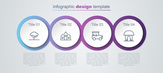 Poster - Set line African tree, Tourist tent, Safari car and hut. Business infographic template. Vector