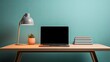 minimalist desk with open laptop generative AI