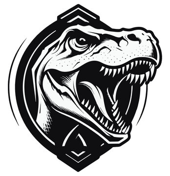 Wall Mural -  - Vector black and white T-Rex dinosaur head logo shape