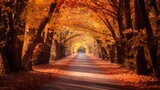 Fototapeta Desenie - path through autumn woods tunnel color generative AI