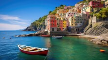 Peaceful Fishing Village Riomaggiore Cliffside Colorful Buildings Cinque Terre Coast Italian Rivera Mediterranean Europe Generative AI