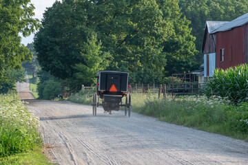 Sticker - Amish buggy on rural, gravel road in summer.