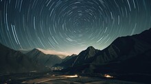 Star Trails Circling Above Mountains Generative AI