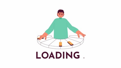 Poster - Musician pianist keyboard 2D loading animation. Man playing piano keys animated cartoon character 4K video loader motion graphic. Asian male musician. Piano learning download, upload progress gif