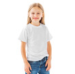 © Ievgen Skrypko - Smiling little girl in a white blank t-shirt isolated on a white background