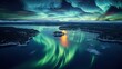 amazing aerial aurora borealis northern lights dancing swirls over lake yellowknife canada generative AI