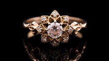 Antique Georgian Diamond Cluster Ring In Gold Isolated On A White Background Generative AI