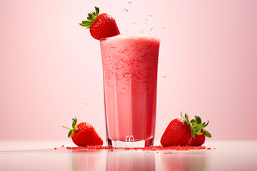 Wall Mural - fresh strawberry smoothie on red background