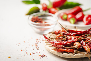 Poster - Fresh and powdered red hot chilli pepper pattern on white background