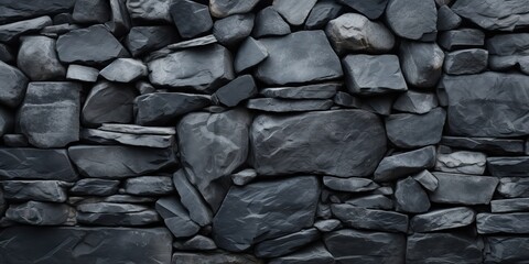 Wall Mural - AI Generated. AI Generative. Black grey brock rock marble stone wall decoration background. Graphic Art