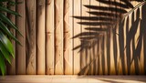 Fototapeta Sypialnia - bamboo wall background wallpaper texter composition showcases the intricate play of light and shadow on a brown wooden panel wall with wood