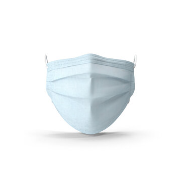 3D rendering PNG of Surgical face mask, Blue medical protective masks, from different angles isolated on white. Virus protection mask with ear loop, in a front, three-quarters, and side views.