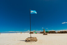 Argentinian Flag In The Tourist Center Of Salinas Grandes, Jujuy, Argentina