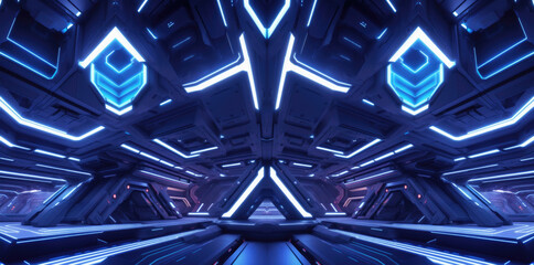 Poster - futuristic center stage, room, chamber, hall or corridor with intricate details of sci-fi innovation