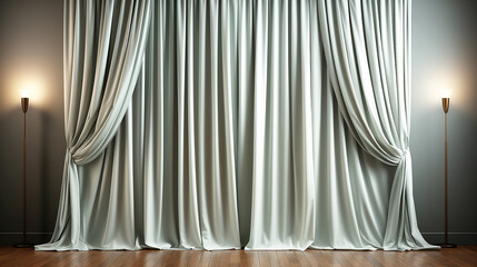 white curtain empty scene in white and spot light entertainment background