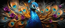 Portrait Of Beautiful Peacock With Feathers Out. Generative AI