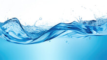 Water Splashes And Drops Isolated On Transparent Background. Abstract Background With Blue Water Wave