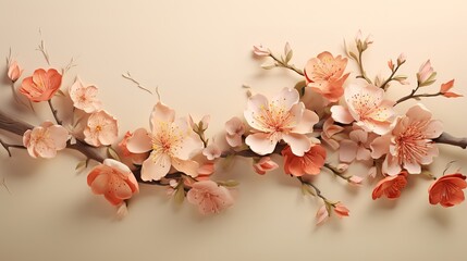 Wall Mural - Flowers on a soft beige background in pastel rococo style.Generative AI