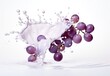Grapes splash with fresh white milk on white background