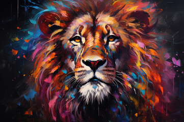  Lion in Colorful Jungle AI created.