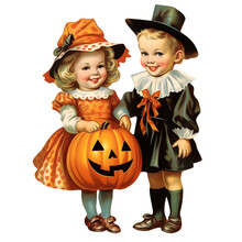 A Vintage Halloween Image Of Two Kids With Halloween Custom