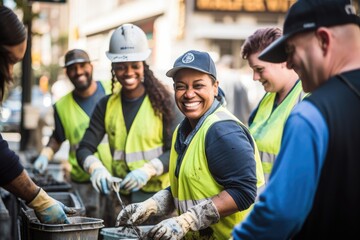 Diverse group of sanitation workers working in New York