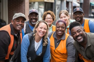 Diverse and mixed group of sanitation workers working in New York